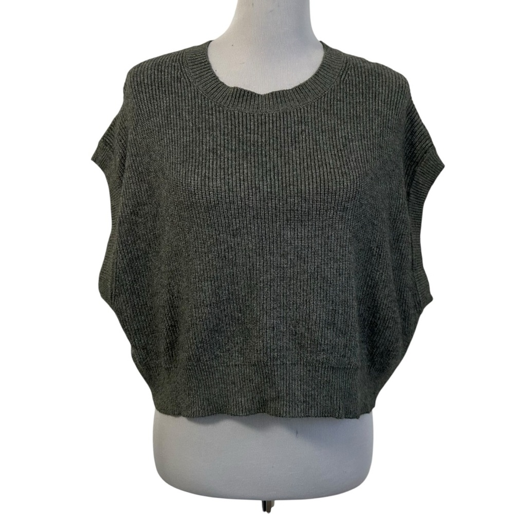 Nina Kendosa Paris Womens Ribbed Sleeveless Cropped Sweater Lg/XL Gray Oversized